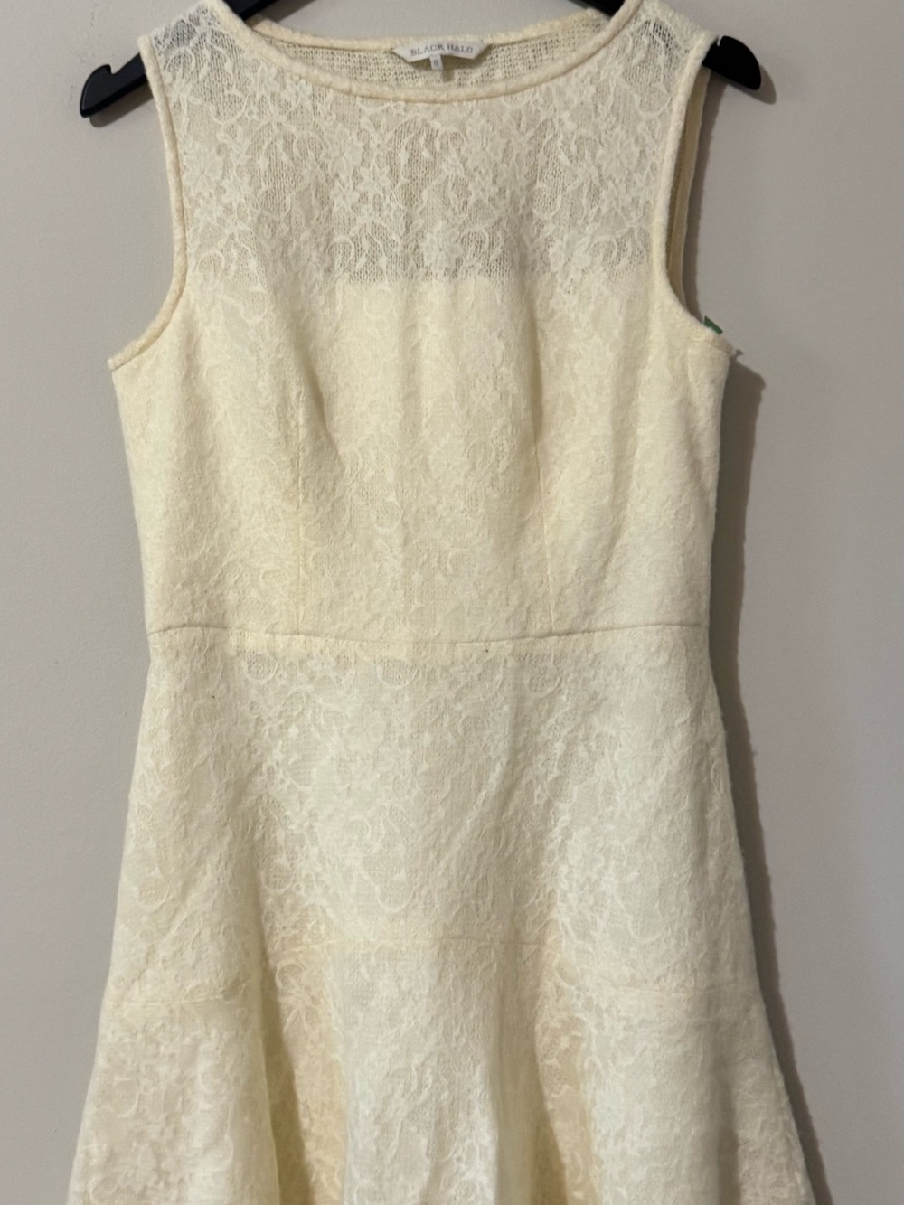 Black Halo Ivory Lace Sleeveless Flare Dress